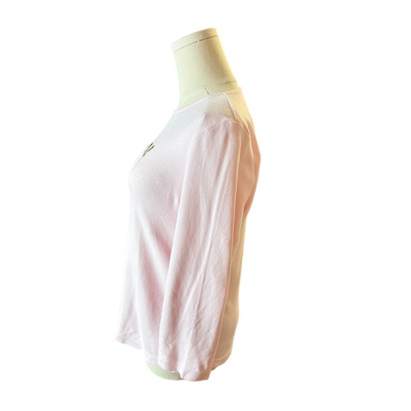 Liz Claiborne T-Shirt Long Sleeve Pale Pink Love Sequin Graphic Womens Medium​ - Picture 2 of 6
